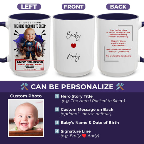 Personalized Baby Captain Mug – Custom Superhero Gift for Mom | Add Baby Photo, Name & Quote